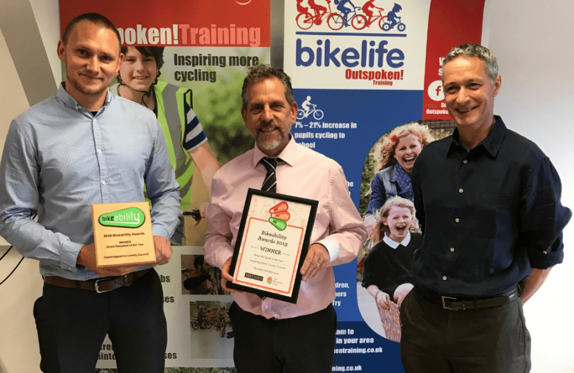 Left to right: John Stanley, Project Officer Cycling Projects, Mike Davies, Team Leader Cycling Projects and Paul Robison, Bikeability Trust.